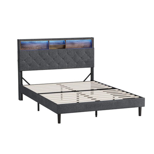Oikiture Bed Frame with LED Storage Bedhead Double Size NOVI - Picture 6 of 7