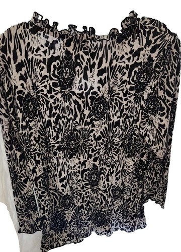 Sag Harbor Blouse Womens Black & White Long Sleeve Polyester Top Size L - Picture 2 of 5