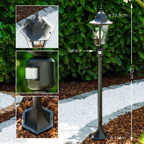 Garten Stehlampe mit Bewegungsmelder Aussen Steh Leuchte Laterne Wege Lampe Glas - Bild 1 von 10