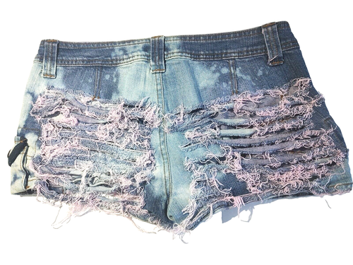 HOT PANTS SHORT Lowrise Shorts Denim LEI  Cutoff Frayed Hippie Distressed Sz 11 - Picture 1 of 9