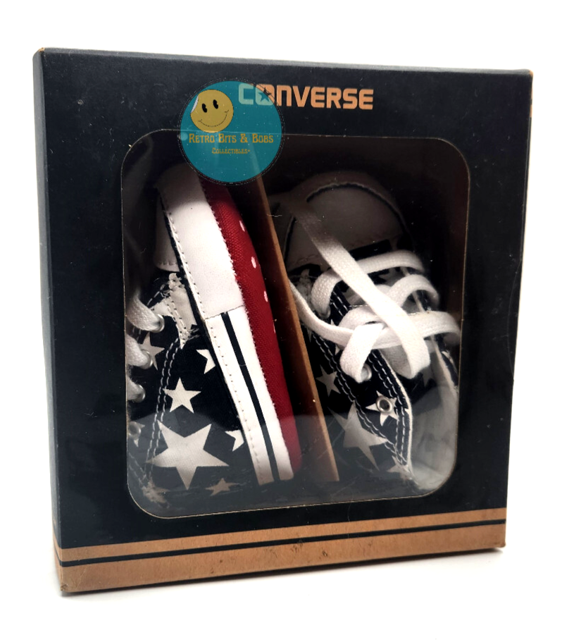 PONY Scarpe Converse bambino nuove con scatola taglia 1 design bandiera USA mai indossate