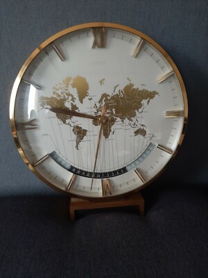 Große modernistische Kienzle Weltzeit Tischuhr, 1960er Jahre Automatic Messing