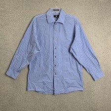 Calvin Klein Button Down Shirt Mens L Blue Striped Long Sleeve Collared Cotton