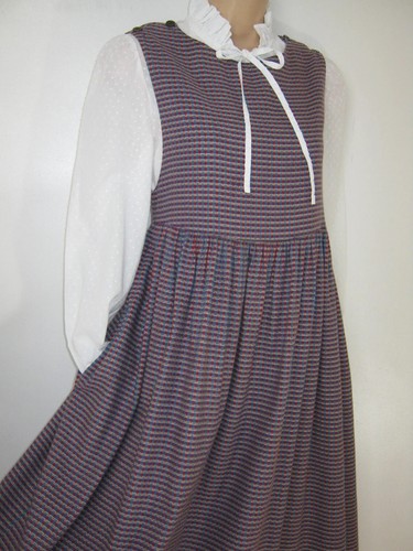 LAURA ASHLEY Vintage Farmhouse Style Check Cotton Wool Pinafore Smock Dress,UK10 - Picture 2 of 10