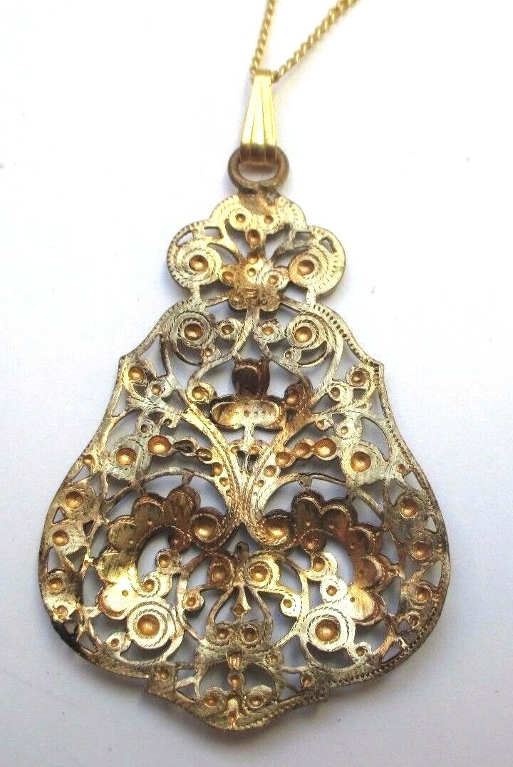Collier Vintage Avec Grand Pendentif Or Filigrane Damascène - Bijou Unique - état Impeccable