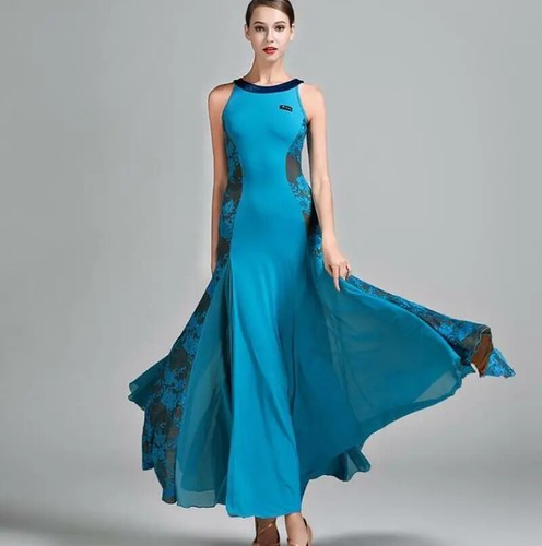 NEU Damen Latein Ballsaal Modern Tango Walzer Tanz Kleid Lang Spitze Kleid