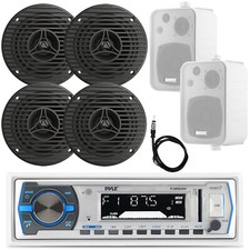 Pyle Stereo Receiver, 4x 3.5" 75W Speakers, 2x 3.5'' 30W White Speakers, Antenna