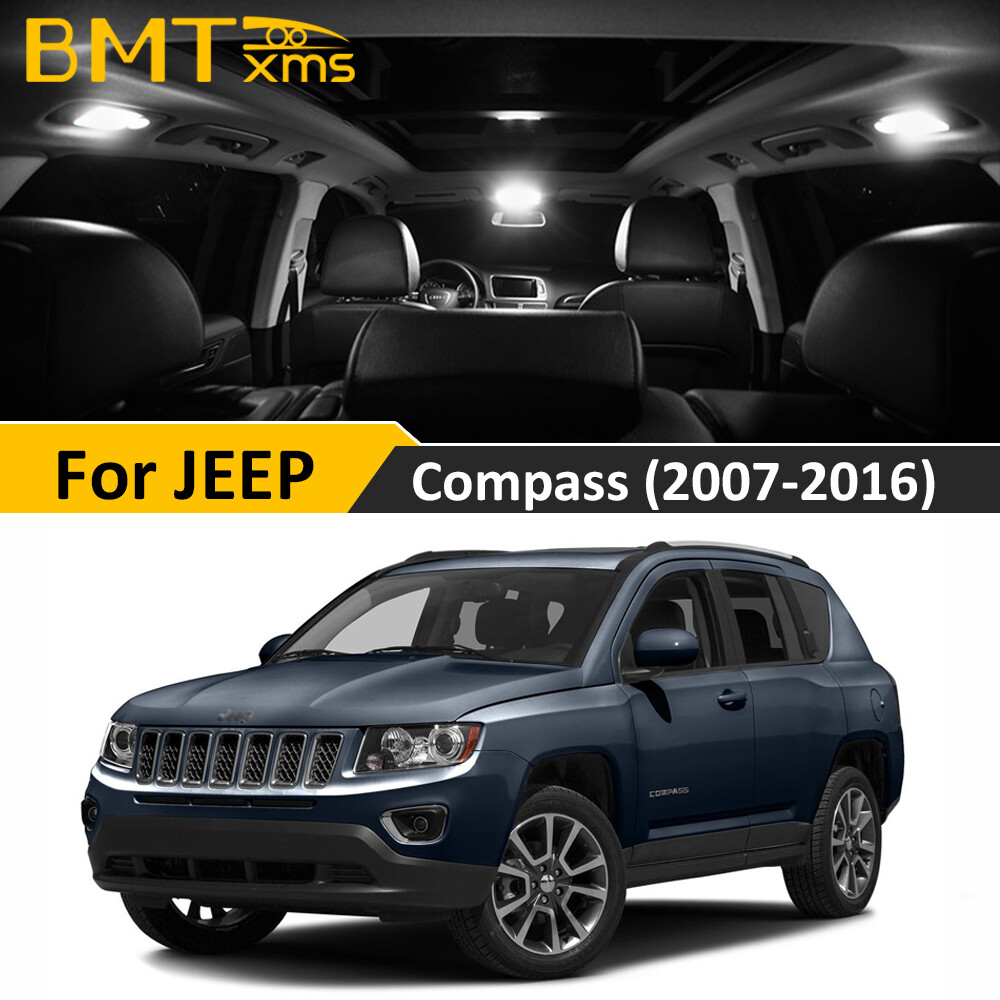 8X White LED Interior Dome Map Lights Package Kit For JEEP Compass 2007-2016