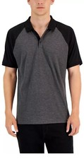 Alfani Men's AlfaTech Short Sleeve Polo Shirt Black Grey Medium