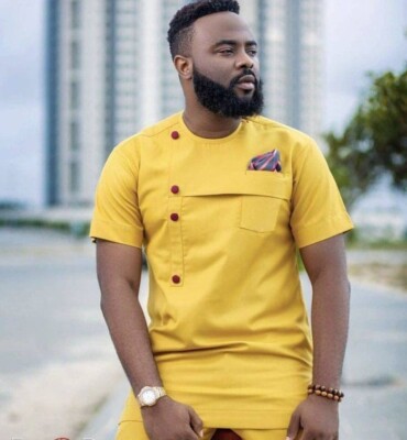 men's african kaftan top and pant set ,african men s clothing- yellow