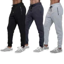 3 PACK: Men's Fleece Lined Slim Fit Casual Tech Jogger Sweatpants Zipper Pockets
