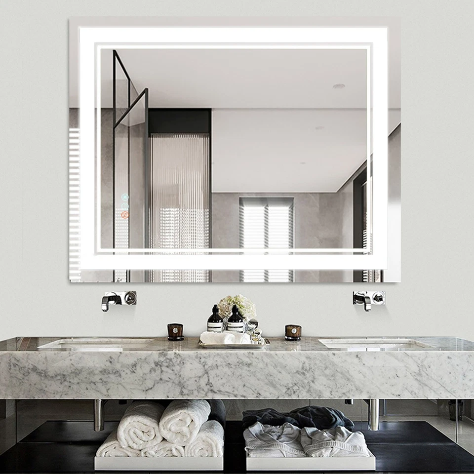 Espejo de baño LED 40”x 32”, espejo tocador de pared, 3 colores táctiles, antiniebla Foto 3 de 4