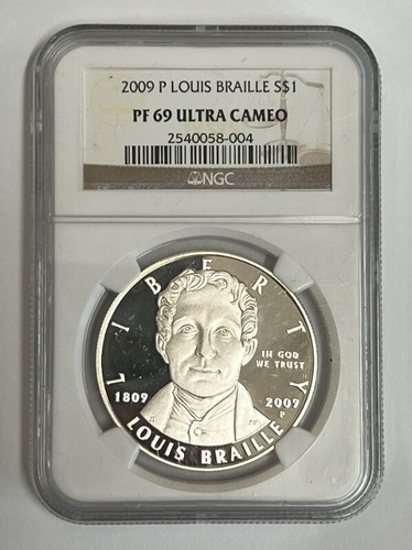 2009-P $1 Louis Braille Silver Commemorative Coin NGC PF 69 ULTRA CAMEO