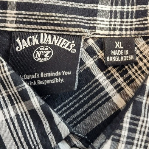 Jack Daniels Button Front Shirt, Men XL, Black & White Plaid, Logo Patch, SS,EUC - Picture 8 of 14
