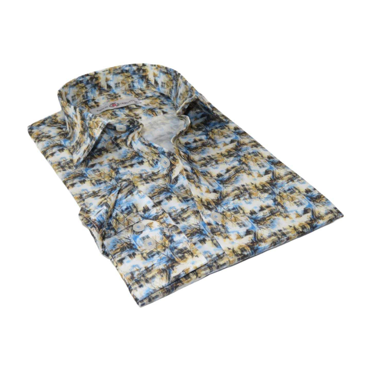 Мужская спортивная рубашка EMILIO CERUTTI из 100% хлопка с длинными рукавами #EMC4 Multi Blue