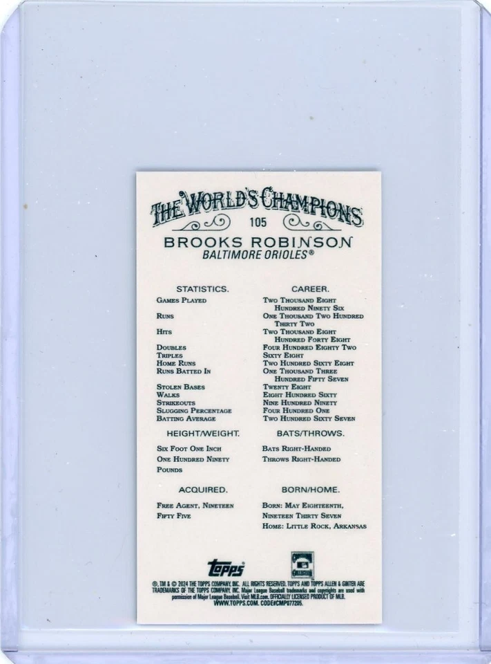2024 Allen & Ginter Black Mini BROOKS ROBINSON No. 105! - Image 2 of 2