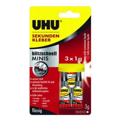 Uhu Sekundenkleber Blitzschnell Minis flüssig ArtNr 45415 3 x 1 gr Neu / Ovp