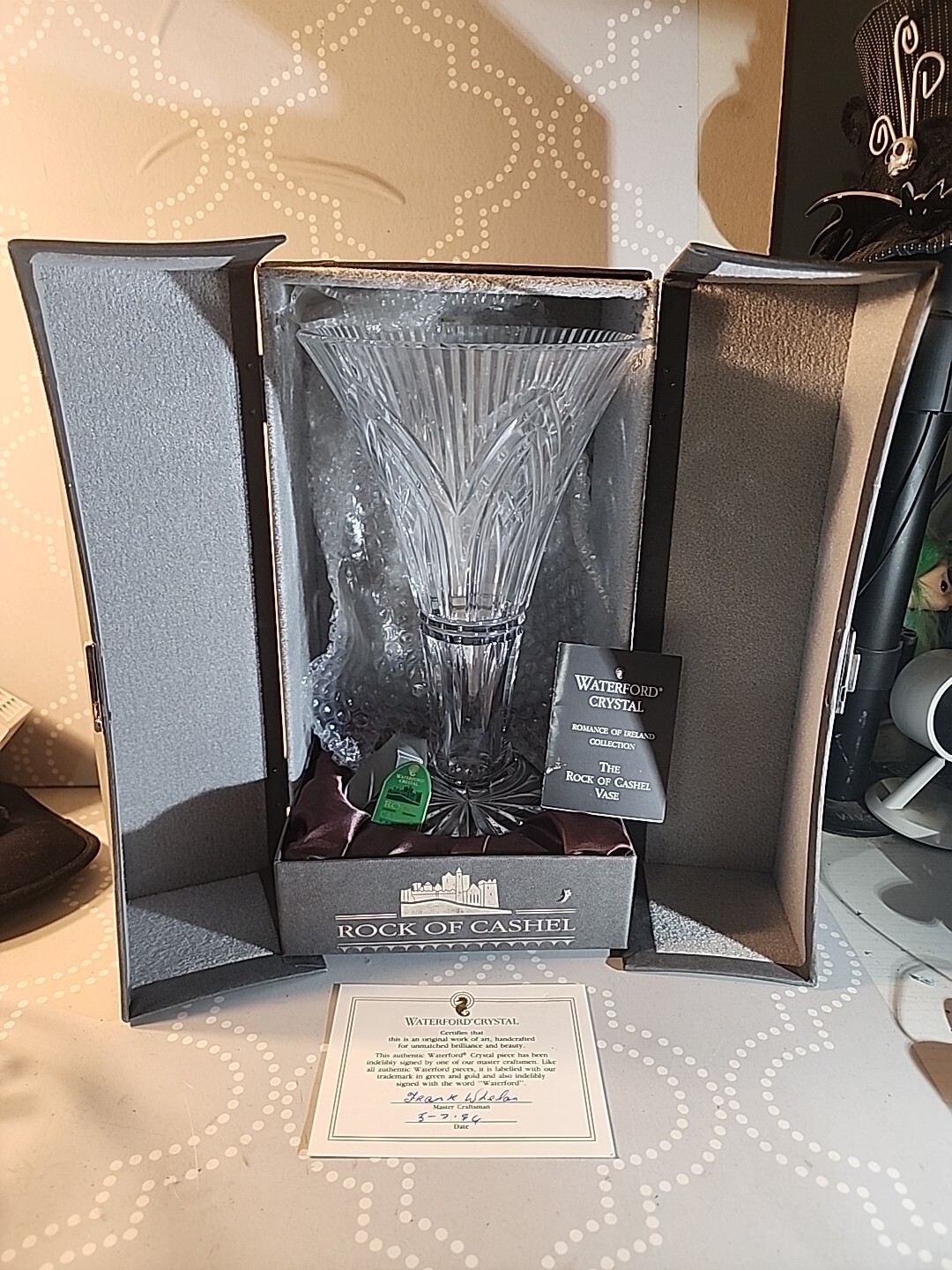 WATERFORD Signed Rock of Cashel 10" Cut Glass Vase eBay