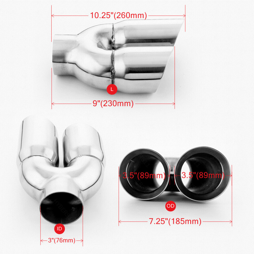 Pair Quad Staggered 3.5" Out 304 Stainless Steel Exhaust Tips 3" In