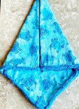Sea turtles teal newborn baby blanket braided edge -flannel - name option
