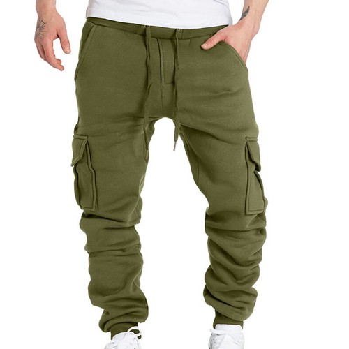 Men's Multi Pocket Solid Color Cargo Pants Sweatpants Drawstring Sports Trousers - Bild 8 von 19