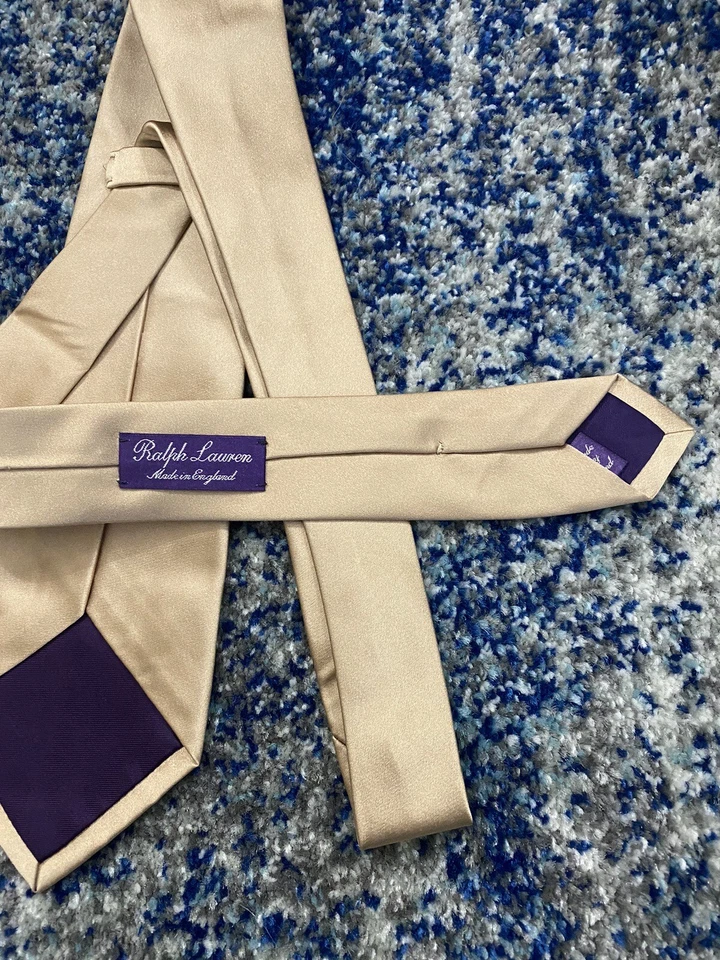 Corbata Ralph Lauren Etiqueta Púrpura Oro Sólido Satinado Hecha a Mano Seda Inglaterra Foto 4 de 4