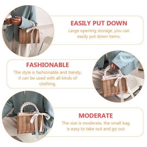2 Pack Pearl Handbag Miss Straw Beach Bags Women Summer Purse Woman - 第 5/12 張圖片
