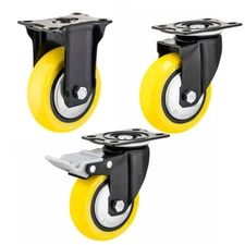 2 / 4 Pack Heavy Duty Swivel Plate Caster Wheels 3" 4" 5" Polyurethane Wheels PU