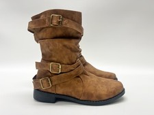 Womens Buckle Design Slouchy Boots - Brown Mid Claf Boots - Size UK 4 (37) - NEW