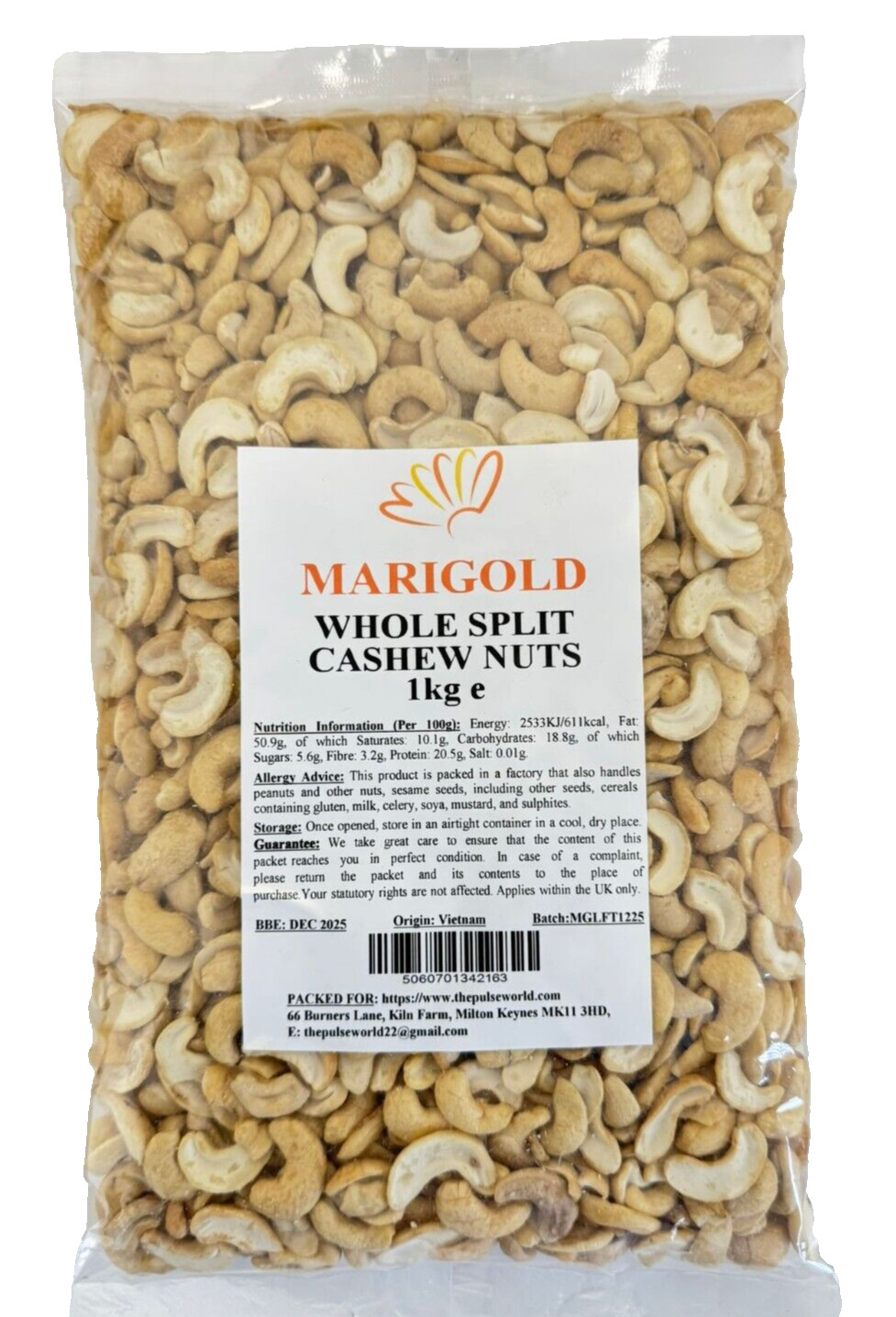 Marigold  Split Cashew Nuts 1kg , Whole Nut , Raw Natural  ,Cooking ,baking