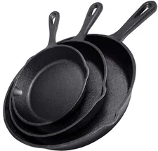Cast Iron Skillet 3-Piece Set - Heavy-Duty Professional Restaurant Chef Quali...