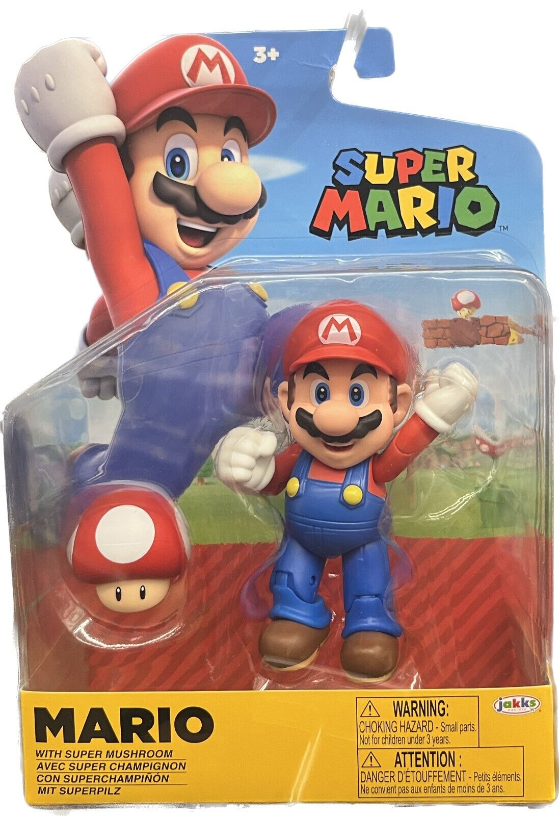 New Jakks Pacific 41542 World of Nintendo 4" Mario With Super Mushroom Figure