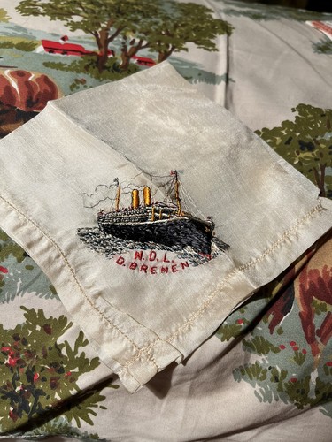Antique N D L D. Bremen Embroidered Silk Handkerchief