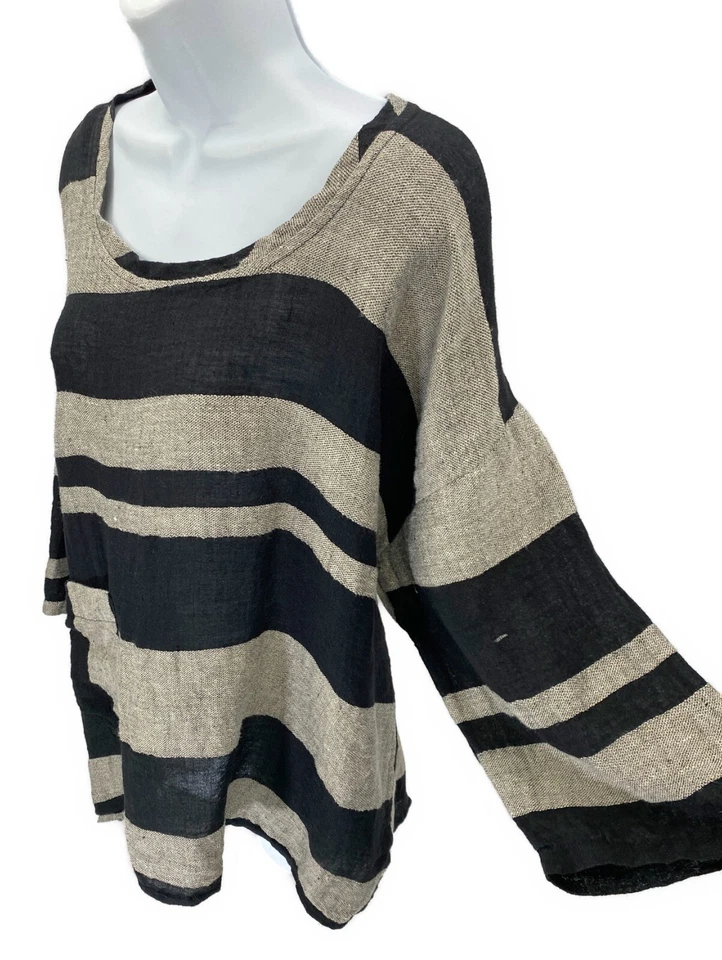 Blusa Top Transparente Black Label Mescla de Linho OS Tamanho Grande Ajuste Solto - Imagem 3 de 4