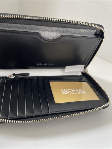 Michael Kors Jet Set Travel Large Flat MF PHN CASE LEATHER Wristlet Wallet Black - Picture 9 of 11