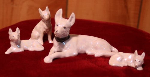 German Shepherd Mom and Three Pups Lot of 4 Lusterware Set Dog Figurines
