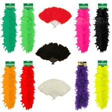SHOW GIRL FEATHER FAN BOA 150 CM RED WHITE BLACK BURLESQUE HEN PARTY FANCY DRESS