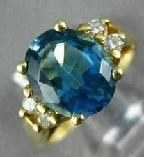 ANTIQUE 2.35CT ROUND DIAMOND & AAA OVAL BLUE TOPAZ 14KT YELLOW GOLD RING #16494