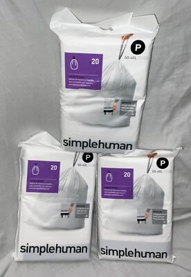 Simplehuman Code P Lot of 20 Ct Custom Fit Trash Bags 60 Can
