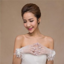 Handschuhe Weiß Stretch Kurz Fliege Hochzeit Braut Damen Spitze Handgelenk Netz