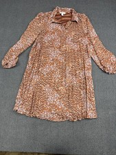 Nine West Womens Brown & White Feather Print Long Sleeve Dress XS