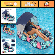 Adult Pool Float with UPF 50 Sunshade Canopy, Inflatable Lounger, Headrest Cu