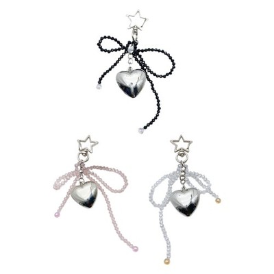 Stylish Heart Keychain Accessory Bowknot Heart Pendant Ornament Unique Keyrings