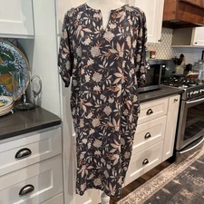 J. Jill Pure Jill Gray Peach Floral Shirt Dress S Coastal Shift Lagenlook Flowy