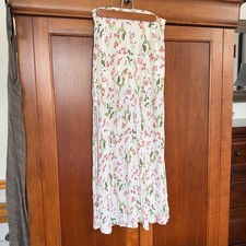 Sadie Sage White Floral BohoMaxi Skirt High Waisted Slit Fairy Cottage S EUC