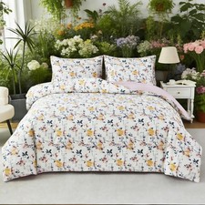 URBONUR Girls Duvet Cover Set Twin Size 100 Cotton Kids Floral Bedding Set