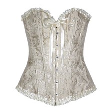 Ivory Ruffle Bow Corset Top Sz S Fairycore Romantic Lace-Up Overbust Boned Satin