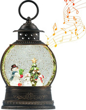 Christmas Musical Lighted Snowman and Tree Snow Globe Lantern with 6H Timer USB