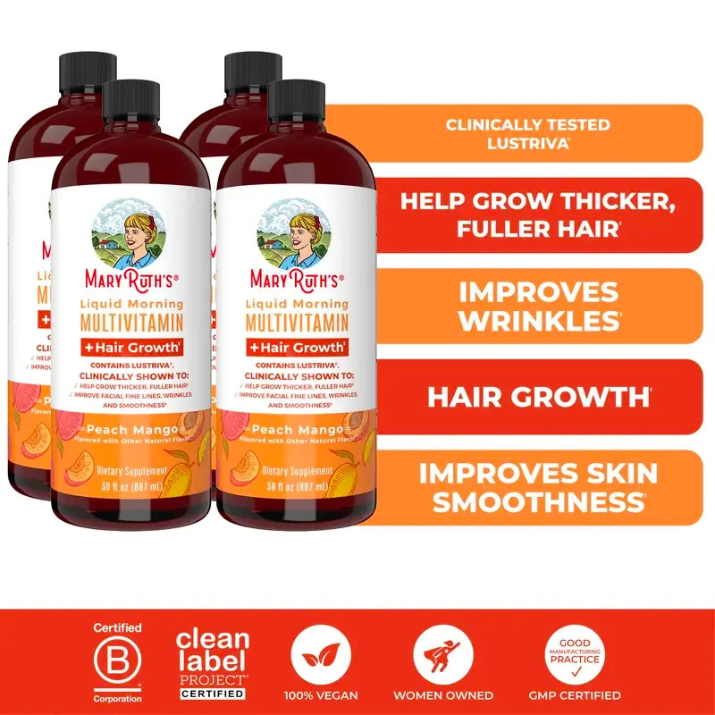 MaryRuth's Liquid Multivitamin+Hair Growth | Biotin 10000mcg Mango, 30 fl oz