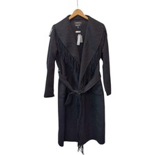 River Island Black Fringe Wrap Belted Coat